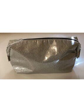 Lancome Women's Silver Glitter Sparkle Zipper Closure Makeup Bag New